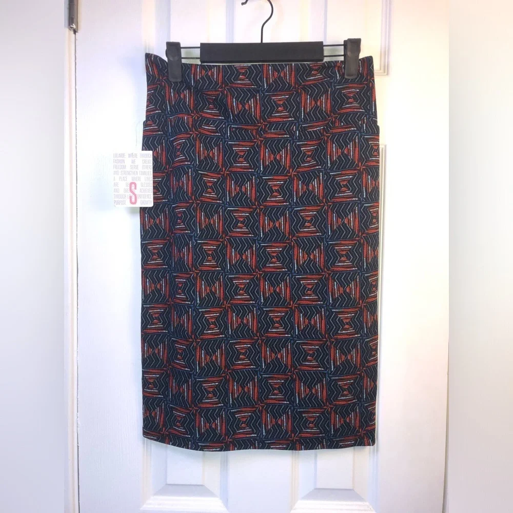 LuLaRoe Navy & Red Geometric Pencil Skirt NWT S